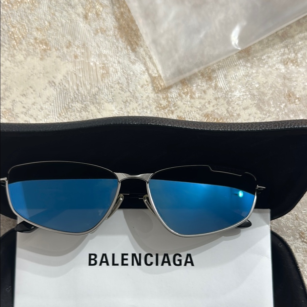 Balenciaga Silver Sunglasses with Blue Lenses